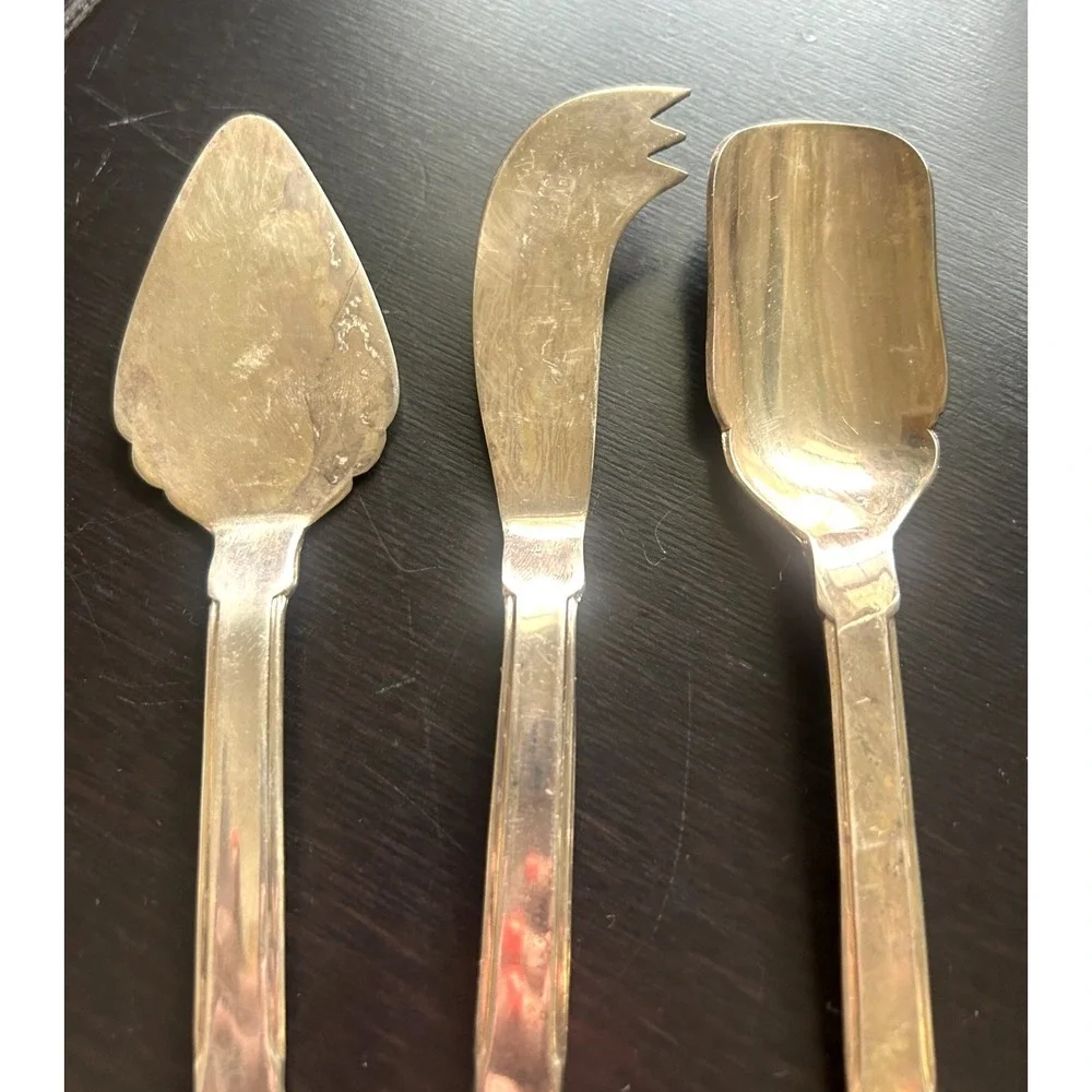 Vintage Godinger Japan Silverplate Serving Set 3 Art Deco Ice Spoon and Knives
